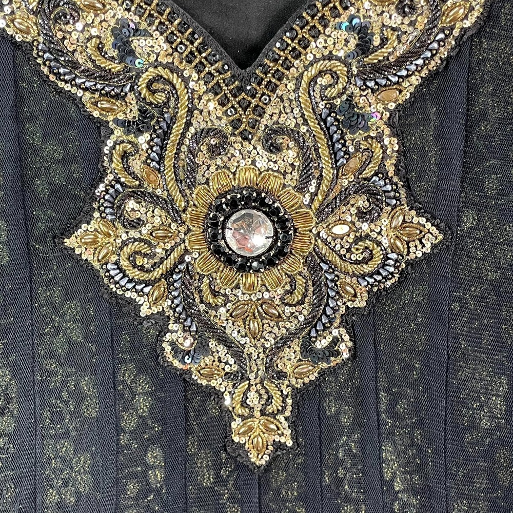 Women Indian Style Tunic Dress XL Black Gold Long Sleeve Beaded Cocktail Outdoor - Picture 5 of 9